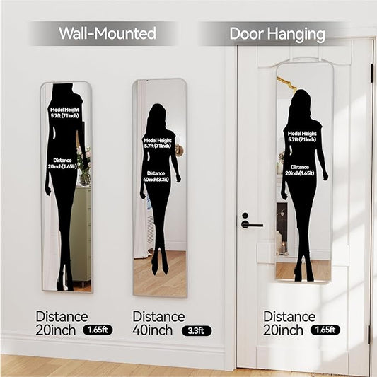 47x14 Mirror Full Length Door Hanging Wall Mounted Aluminum Alloy Metal Frame Dressing Make-up Save Space Half Body Mirrors for Entryway Bedroom Bathroom Living Room 47 inch Silver