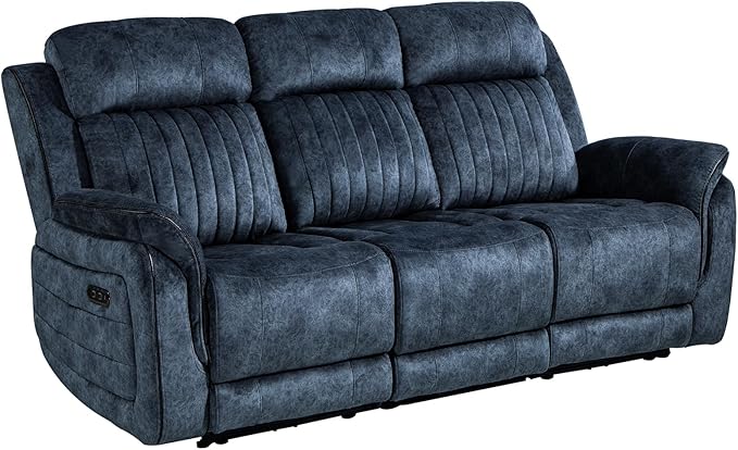 Zero Gravity Power Recliner Sofa Couch – Electric Reclining Sofa with Drop Down Table & Wireless Charging, 3 Seater Reclining Couch with Adjustable Headrests for Living Room (Velvet, Blue)