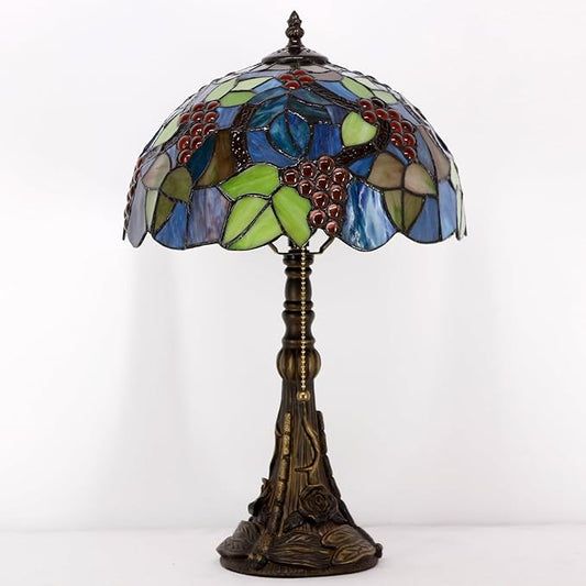 Tiffany Table Lamp Stained Glass Lamp 12X12X19 Inch Antique Reading Light (Amber Grape)