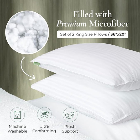 Fern and Willow Premium King Size Bed Pillows - Set of 2, 36"x20" - Luxurious Ultra-Soft Cooling Pillow - Hotel Quality, Down Alternative Fill, Medium Firm Support for Side, Back & Stomach Sleepers