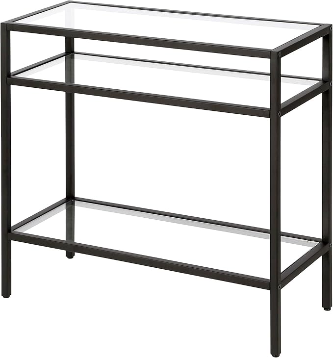 Henn&Hart 24" Wide Rectangular Side Table in Blackened Bronze, Table for Living Room, Bedroom
