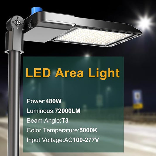 480W LED Parking Lot Light 72000lm(150LM/W) SlipFitter Mount LED Pole Light, IP65 Smart Photocell Outdoor Commercial Area Lighting 5000K 6KV SPD ETL Listed-7Yrs Warranty 2Pack