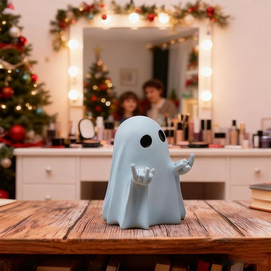 Christmas Ghost Statue Funny Decorations - Cute Gothic Figurines Desk Skeleton Ornament Indoor - Realistic Resin Sculptures Minimalist Decorative Figurines Objects for Coffee Table Desk Shelf