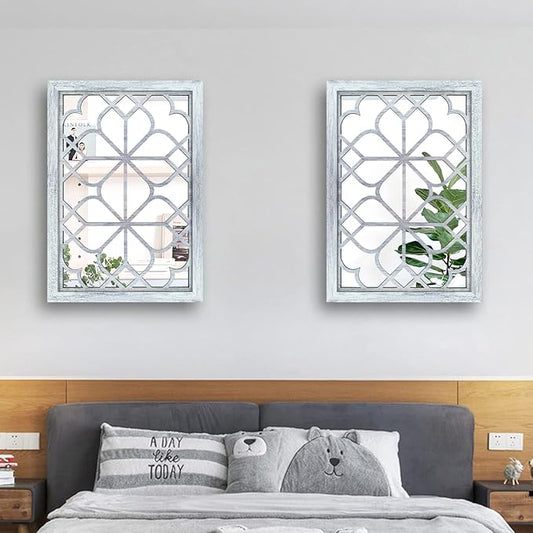 Wocred Set of 2 Rectangular Wall Mirror,Gorgeous Rustic Farmhouse Accent Mirror,Rustic White Color Entry Mirror for Bathroom Renovation,Bedrooms,Living Rooms and More(11”x15”)
