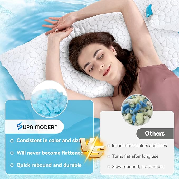Cooling Pillow King Size Set of 2, CertiPUR-US Shredded Memory Foam Pillows, Cool Bed Pillows for Hot Sleepers Sleeping, Adjustable Firm Pillow for Side,Back,Stomach Sleepers,Sleep Gift for Mom