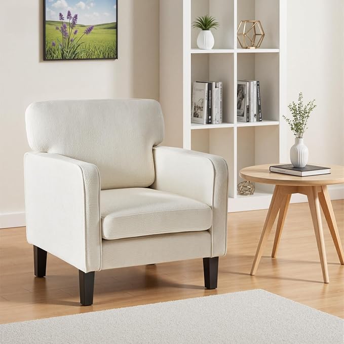 DUMOS Modern Accent Chairs for Living Room Set of 2, Corner Chairs for Adults, Reading Chair with Armrest and Backrest, Comfy Lounge Chairs for Bedroom, Waiting Room and Reception Room,Cream White