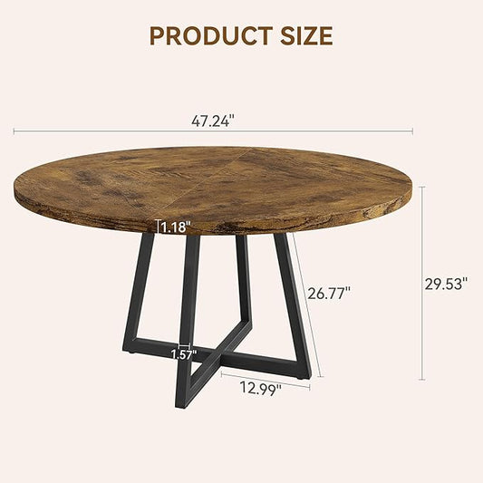 GAOMON Industrial Round Dining Table, 47 Inch Round Kitchen Table for 4, Dinner Table with Wooden Top and Metal Base for Dining Room, Living Room