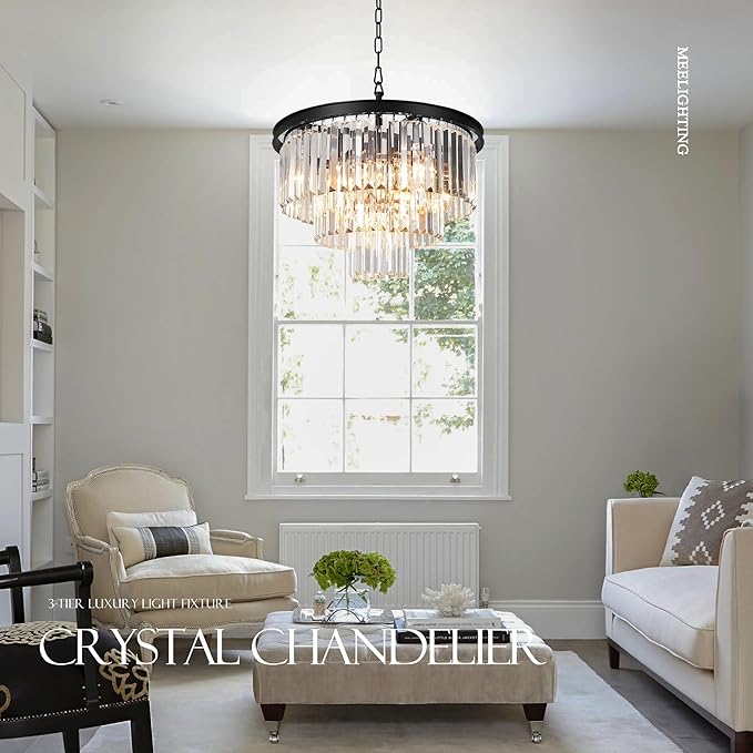 8 Lights Modern Contemporary Crystal Chandeliers Lights Pendant Ceiling Chandelier Lighting Fixture 3-Tier for Dining Room Living Room