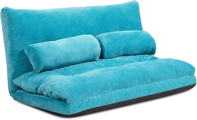Giantex Adjustable Floor Sofa Couch, Multi-Functional 6-Position Foldable Lazy Sofa Sleeper Bed, Blue, Corduroy, Iron Frame, 70.5" x 42.5" x 7"