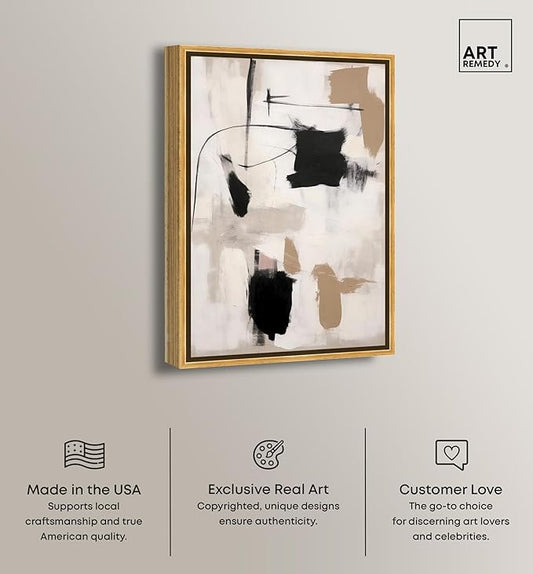 Art Remedy Strings in Abstraction Canvas Muted Abstract Wall Art, Gold Frame, 24" x 36"