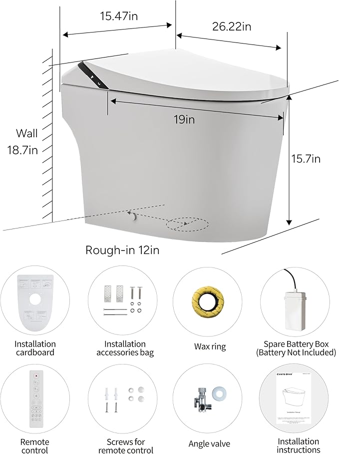 Smart Toilet with Bidet Built in,One Piece Toilets with Tank,Dual Auto Flush,Foam Dispenser,Deodorization,Foot Sensor,Blackout Flush,Heated Seat,Warm Water,Bidet Toilet for Modern Bathroom,Night Light