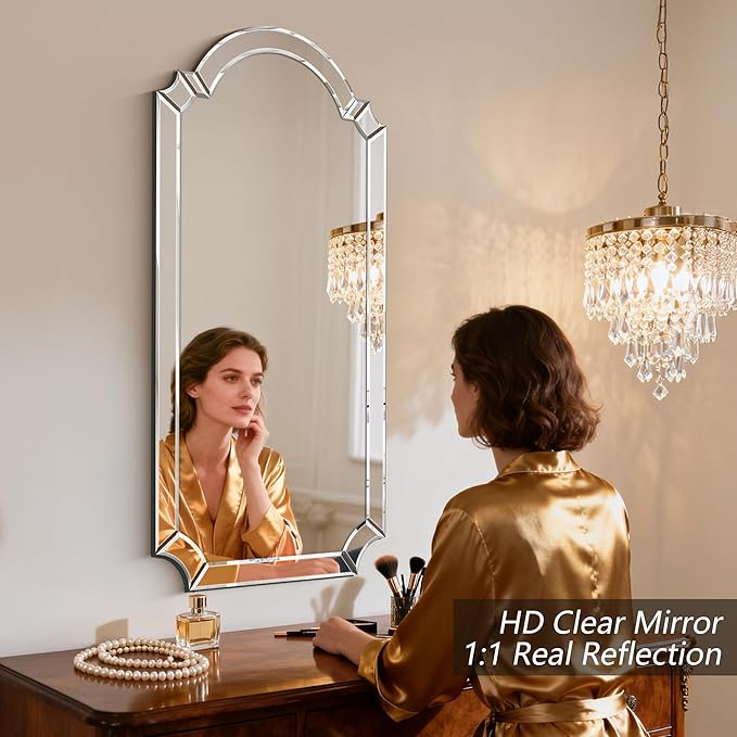 Chende Arched Full Length Mirror, 59" x 30" Large Decorative Wall Mirror with Beveled Glass Frame for Wall Decor Living Room, Bathroom, Bedroom, Dining Room, Unique Design