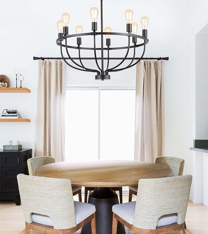 AMZASA 8 Lights Black Industrial Candle Chandelier Light Fixture for Dining Room Bedroom Living Room Kitchen Foyer UL Listed