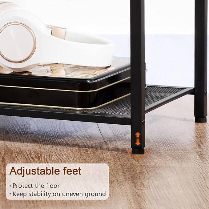 Night Stand Set 2, Nightstand with Charging Station, End Tables Living Room with Fabric Drawer for Small Spaces, Bed Side Tables with Storage Shelf for Bedroom, Black, HETS010BK