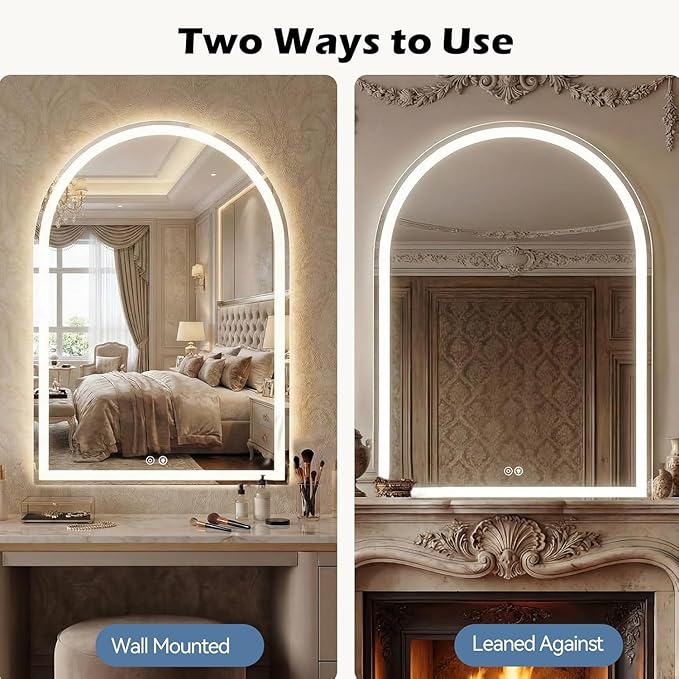 Simple Deluxe 24x36 inch Arched Mirror for Bathroom Vanity Mirror or Wall Decor, Arch Mirror Brushed Metal Frame, Wall Mounted Mirror for Bathroom LivingRoom Bedroom Entryway(24''×36'')