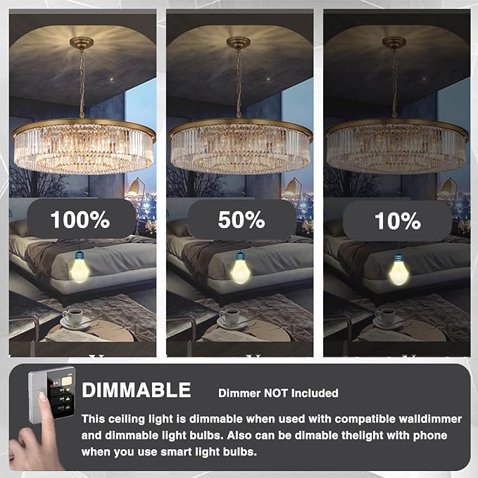 Large Crystal Chandelier Modern Luxury Pendant Ceiling Lights Fixture Antique Gold Chandelier for Dining Room Living Room 12-Lights 3-Tier Raindrop Chandeliers Lighting (Gold, Dia 31 Inch)