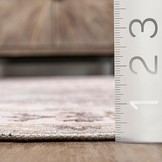 Nuloom SpinClean Ren Light Grey/Ivory, 4' x 6', Vintage Oriental, Soft and Cozy, High Traffic, Stain Resistant, Easy Clean, Durable Washable Area Rug for Bedroom, Living Room, Dining, Entryway