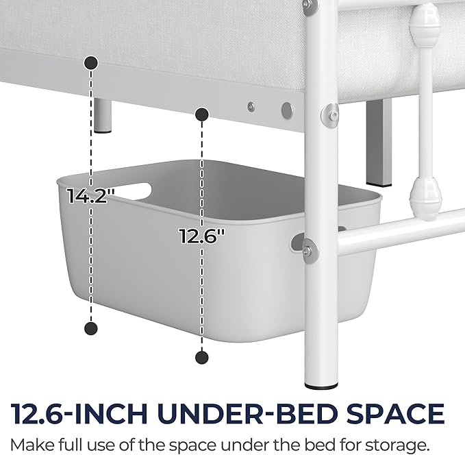 Yaheetech Classic Metal Platform Bed Frame Mattress Foundation with Victorian Style Iron-Art Headboard/Footboard/Under Bed Storage/No Box Spring Needed/Twin Size White