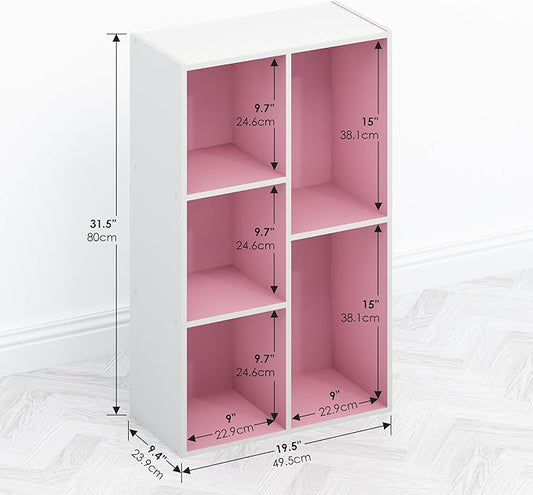 Furinno TOMI TV Stand, 5-Cube Entertainment Center with Open Shelf, Reversible TV Console, for Living Room, Bedroom, Home Office, Pink