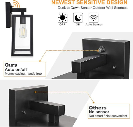 SHINE HAI Dusk to Dawn Outdoor Wall Lantern, Double Extra Large Exterior Wall Sconce Fixture with E26 Base, Waterproof Wall Mount Light, Outdoor Lantern for Porch 2 Pack