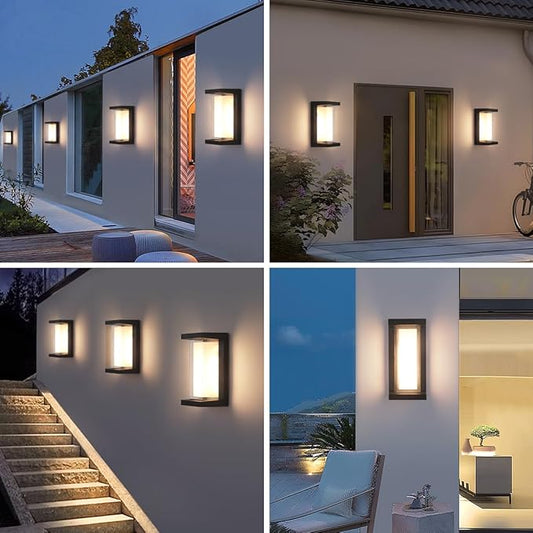 24W Outdoor Porch Light,15%-100% Dimmable Outdoor Wall Lights,3000K/4000K/6500K Adjustable Outdoor Modern Wall Sconce Lights,Waterproof Exterior Wall Lighting,2160LM Indoor Wall Sconce 4 Pack