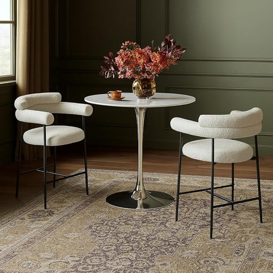 Meridian Furniture 927-T Holly Collection Modern | Contemporary Counter Height Table,10MM Thick Glass with Marble Veneer, 36" Round Faux Marble, Rich Chrome Base, 36" W x 36" D x 36" H, Chrome