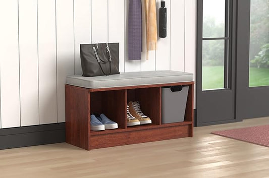 ClosetMaid 1633 Cubeicals 3-Cube Storage Bench, Dark Cherry with Gray Cushion