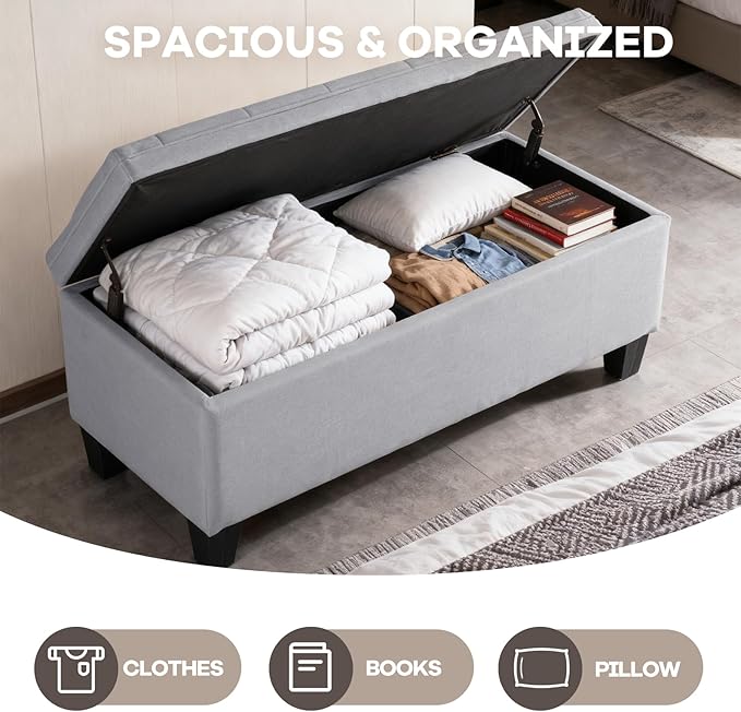 DUMOS Storage Ottoman Bench, Foot Rest with Legs, 16 x 40 x 18 Inches, End of Bed Bench, Storage Chest for Living Room,Bedroom, Entryway, Light Gray