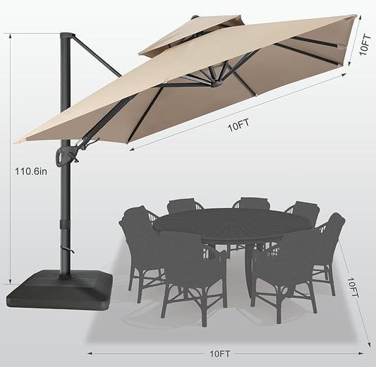 FLAME&SHADE 10x10 FT Cantilever Patio Umbrella - Aluminum Offset Umbrella with Tilt & 360-Degree Rotation, 3 Years Fade Resistance Fabric Large Patio Umbrella Outdoor for Deck Pool Garden - Taupe