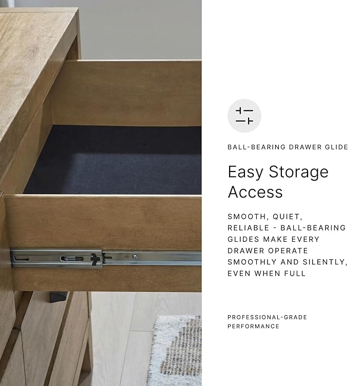 Signature Design by Ashley Sherbana Casual 5-Drawer Chest of Drawers with Safety Stop and Felt-Lined Top Drawer, Light Brown