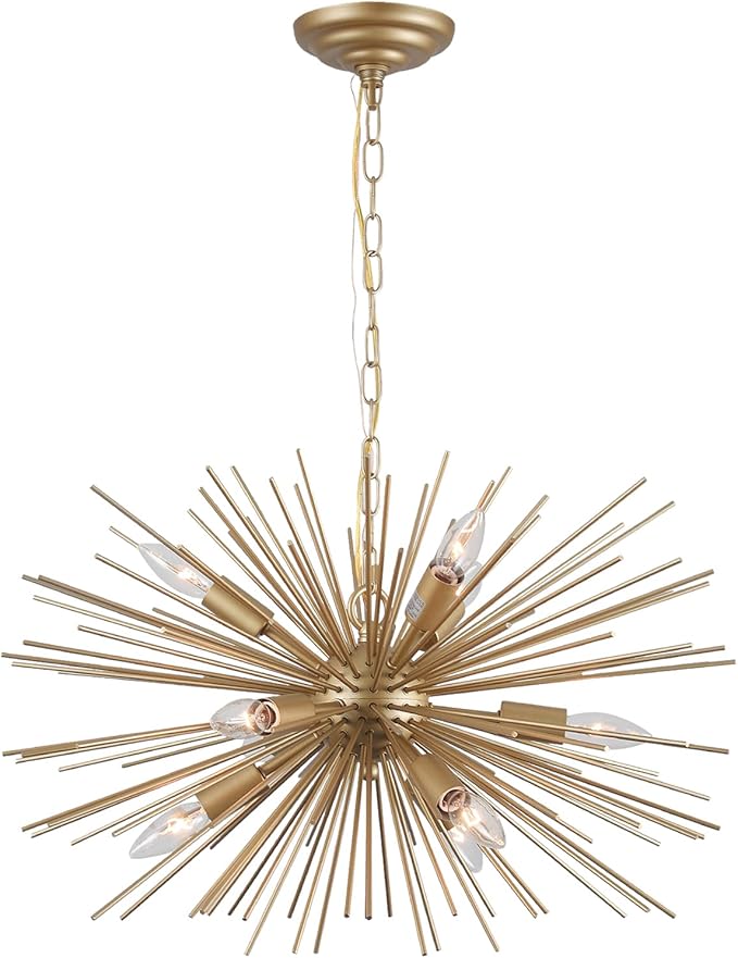 24" Modern Golden Sputnik Chandelier 9-Lights Mid-Century Modern Luxury Starburst Chandelier Gold Solid Metal Satellite Sputnik Chandeliers for Dining Room, Kitchen, Bedroom, Living Room