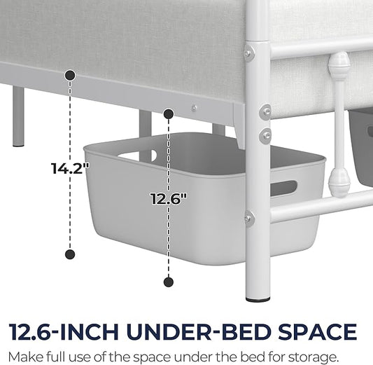 Yaheetech Classic Metal Platform Bed Frame Mattress Foundation with Victorian Style Iron-Art Headboard/Footboard/Under Bed Storage/No Box Spring Needed/King Size White