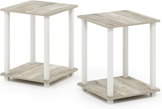Furinno SIMPLISTIC Side Table Set of 2, 2-Tier Square Modern End Table, Nightstand, Night Stand, Bedside Table, Toolless Assembly, for Living Room, Bedroom, Sonoma Oak