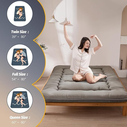 MAXYOYO 6" Extra Thick Japanese Floor Mattress Futon Mattress, Foldable Tatami Pad for Adults, Roll Up Floor Bed for Guest Room Bedroom RV, Dark Grey, Full