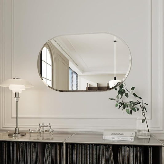 Oval Mirror for Wall,26x42 espejos para baños,Beveled Bathroom Mirror,Oval Wall Mirror,Large Bathroom Mirror,Bathroom Mirrors for Over Sink
