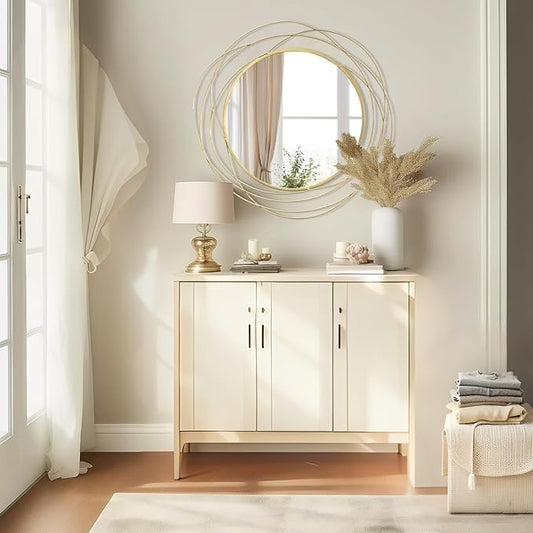 Round Wall Mirror - 26.8" Large Gold Circle Mirror for Wall with Art Decorative Durable Metal Frame, Modern Hanging Mirror for Bathroom Over Sink, Bedroom, Entryway, Vanity or Living Room