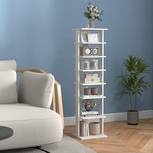 Giantex 8-Tier Vertical Shoe Rack, Patented Corner Shoe Storage Organizer for 8 Pairs, Freestanding Narrow Shoe Rack, Morden Space-Saving Shoe Tower for Entryway, Living Room, Bedroom (White, Single)