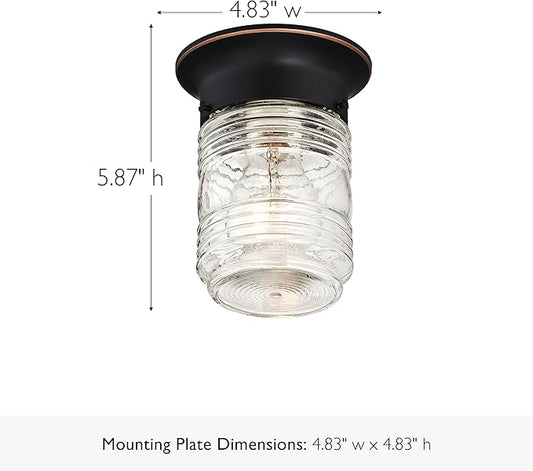 Design House Jelly Jar Ceiling Light, Indoor/Outdoor, Flush Mount, Dimmable, Uses (1) 60W Bulb, Oil Rubbed Bronze, 4.8 in Diameter x 5.9 in H, 587238