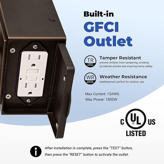 Gleamz Porch Lights Outdoor with GFCI Outlet, ORB Dusk to Dawn Outdoor Lighting with Gold Trim, Exterior Light Fixtures for House, Garden, Patio, E26 Base, 100% Aluminum Waterproof and Anti-Rust