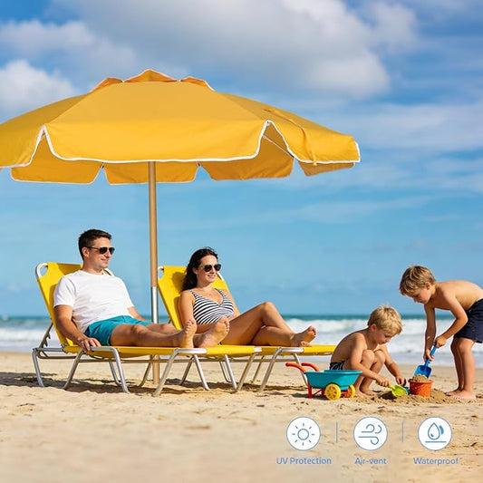 AMMSUN 7.5ft Heavy Duty High Wind Beach Umbrella Commercial Grade with Air Vent Ash Wood Pole & Carry Bag UPF 50+ Sun Protection for Patio Garden Pool Backyard Yellow