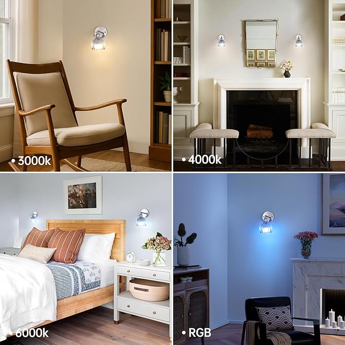 Vintage Wall Sconce Set of 2 - Rechargeable Battery Powered with Remote Control, Clear Light Blue Tulip Glass Lampshade (5000mAh) for Bedroom/Doorway