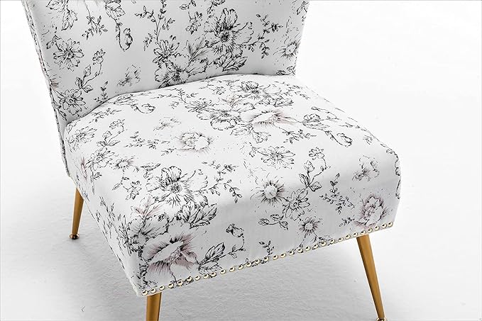 Thia Armless Accent Chair for Living Room, Elegant Seat with Nailhead Trim, Gold Metal Legs and Comfortable Curved Back, 28" D x 25" W x 29.5" H, 04 Floral Print