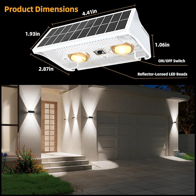NIORSUN Solar Fence Lights Outdoor, 8 Pack Up and Down Waterproof Solar Wall Lights, Fence Lights with Lens, Warm & Cool White + RGB, Dusk to Dawn Lighting for Patio, Backyard, Pool, Railing (White)