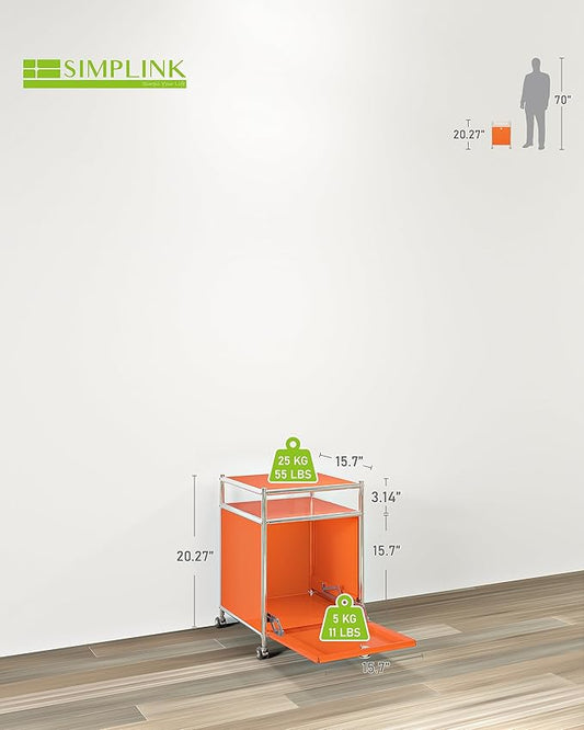 Elegant Matte Storage Cart with 22.8" Height - Perfect Side Table, Night Stand - Large Capacity with Flap Door, Detachable Wheels - Ideal for Home, Office, Bedroom, Kitchen (Orange)