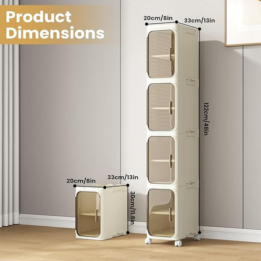 4 Tier Slim Bathroom Storage Cabinet, Narrow Organizer with Wheels and Toilet Paper Holder, Waterproof, No Assembly Required, Perfect for Small Spaces in Bathroom, Kitchen and Living Room
