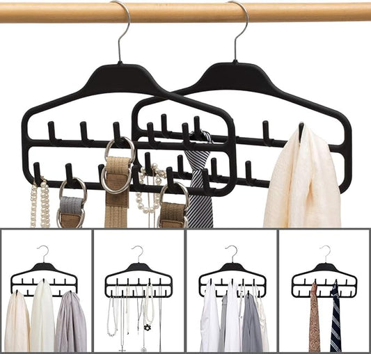 ELONG HOME Belt Hanger, Tie Rack for Closet, Sturdy Belt Organizer with 360 Degree Swivel, 11 Large Sturdy Belt Hooks, Non Slip Rubberized Belt Rack, Black