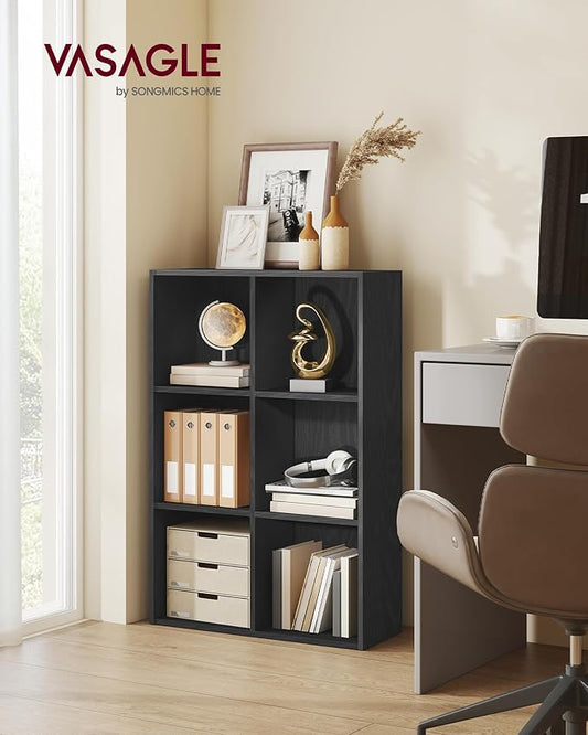 VASAGLE Custos Collection - Bookshelf, Bookcase, Cube Shelf with 6 Compartments, 9.4 x 25.8 x 38.6 Inches, Storage Shelf, for Living Room, Home Office, Dining Room, Ebony Black ULBC423B01