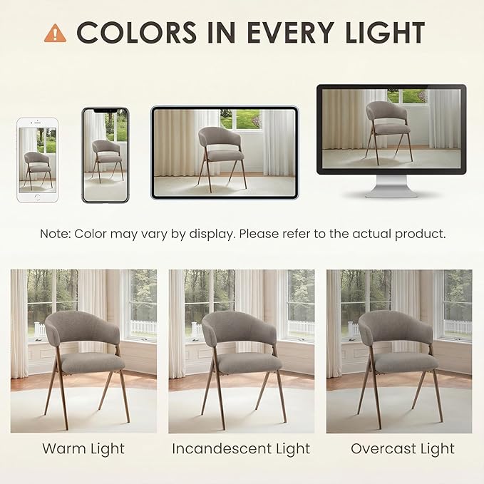 COLAMY Dining Chairs Set of 4, Modern Fabric Upholstered Dining Room Kitchen Side Chairs with Iron Legs, Open Back and Padded Seat, for Living Room/Restaurant/Cafe, Taupe