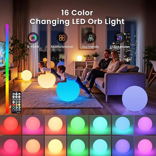 LOFTEK 16-inch Large Nursery Night Light Ball: 16 Colors Change Floating Light with Remote Control, Rechargeable and Waterproof Night Lights,for Home Decor Study Area, Living Room