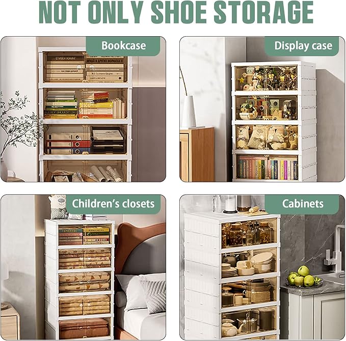 Foldable Storage Box - Easy Assembly Clear Plastic Stackable Shoe Storage Cabinet Organizer with Lids - Large Size Shoe Rack (9 layers clear)